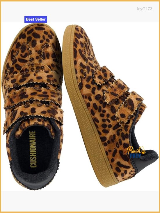 Shoes - Vegan Hair Calf Leopard Print Hook & Loop Sneakers Cushioned Memory Foam